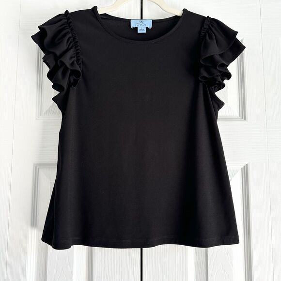 CeCe Top Women's Size S Black Short-Sleeve Ruffle Top - Picture 1 of 8